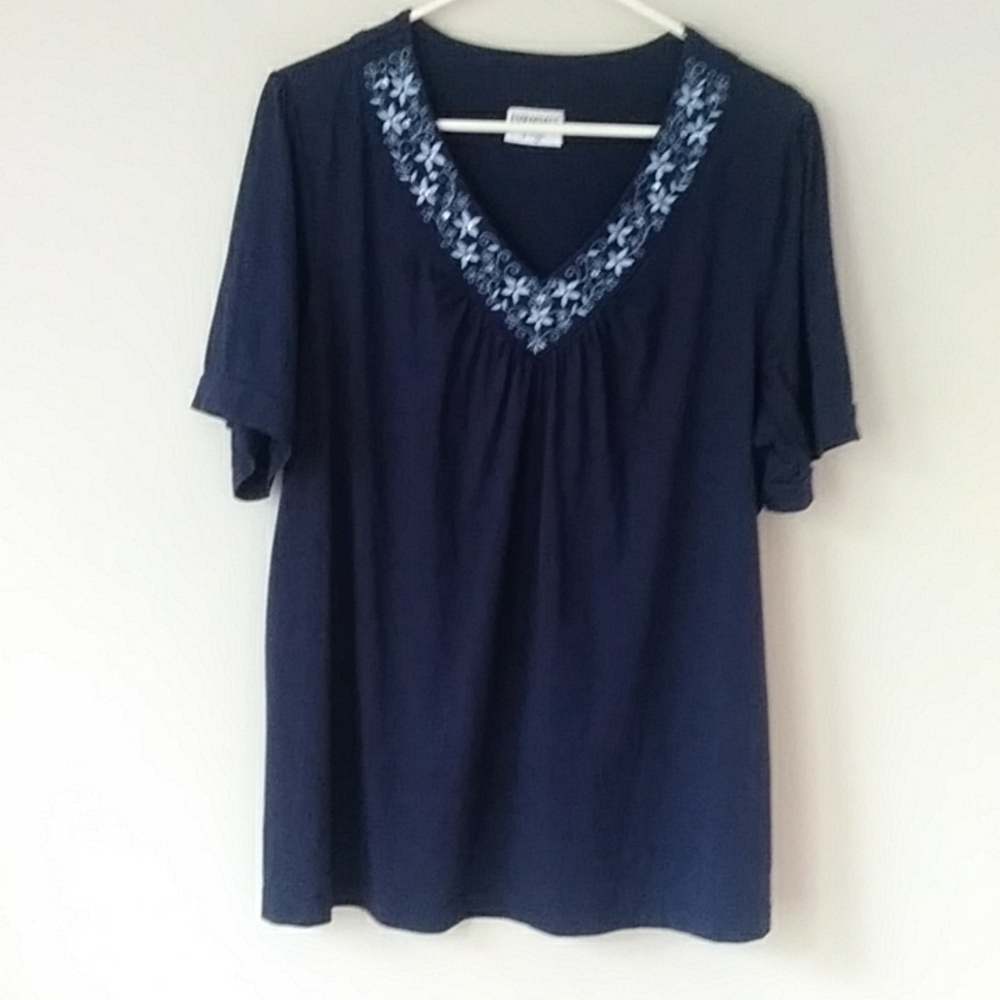 Essentials by Maggie Floral Sequin V Neck Top